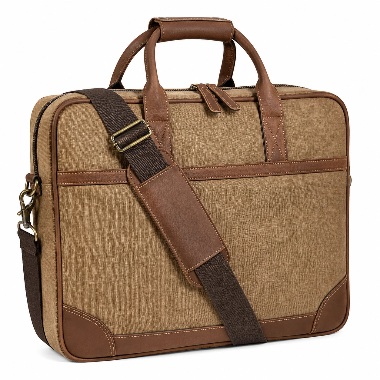 Aktentasche 40 cm aus Textilgewebe in Khaki Braun mit Schultergurt