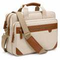 Laptoptasche 42 x 12 x 32 cm aus Canvas Beige Braun mit Schultergurt und Reißverschluss