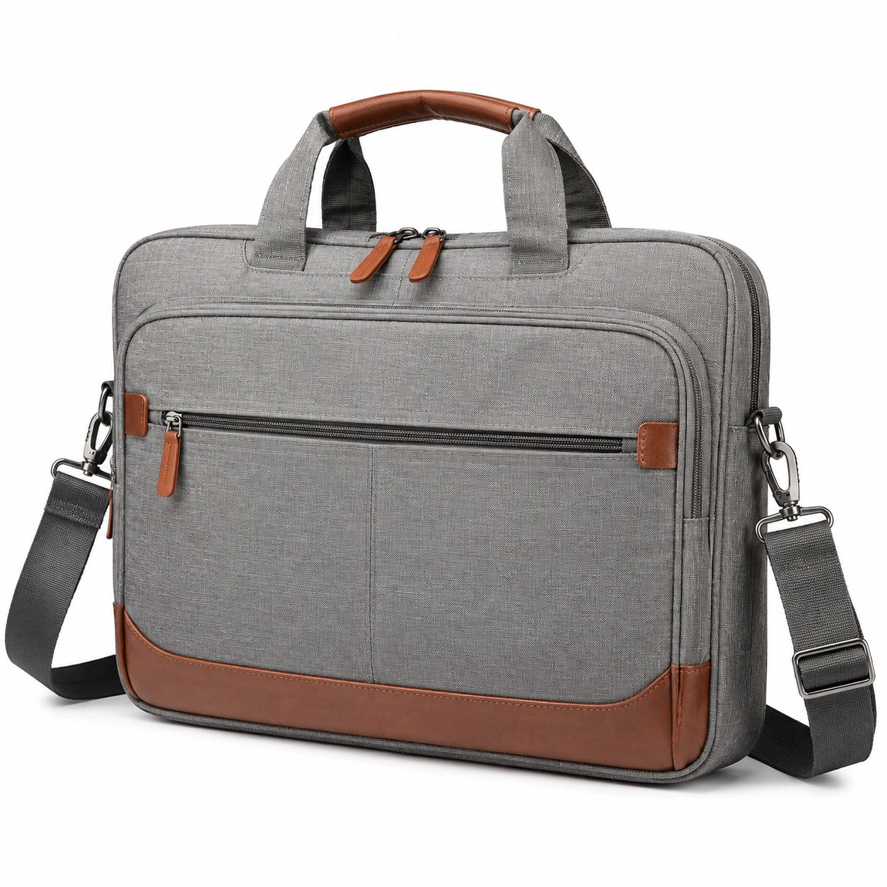 Laptoptasche 40 cm Textil Grau Braun mit Schultergurt für Büro und Reisen