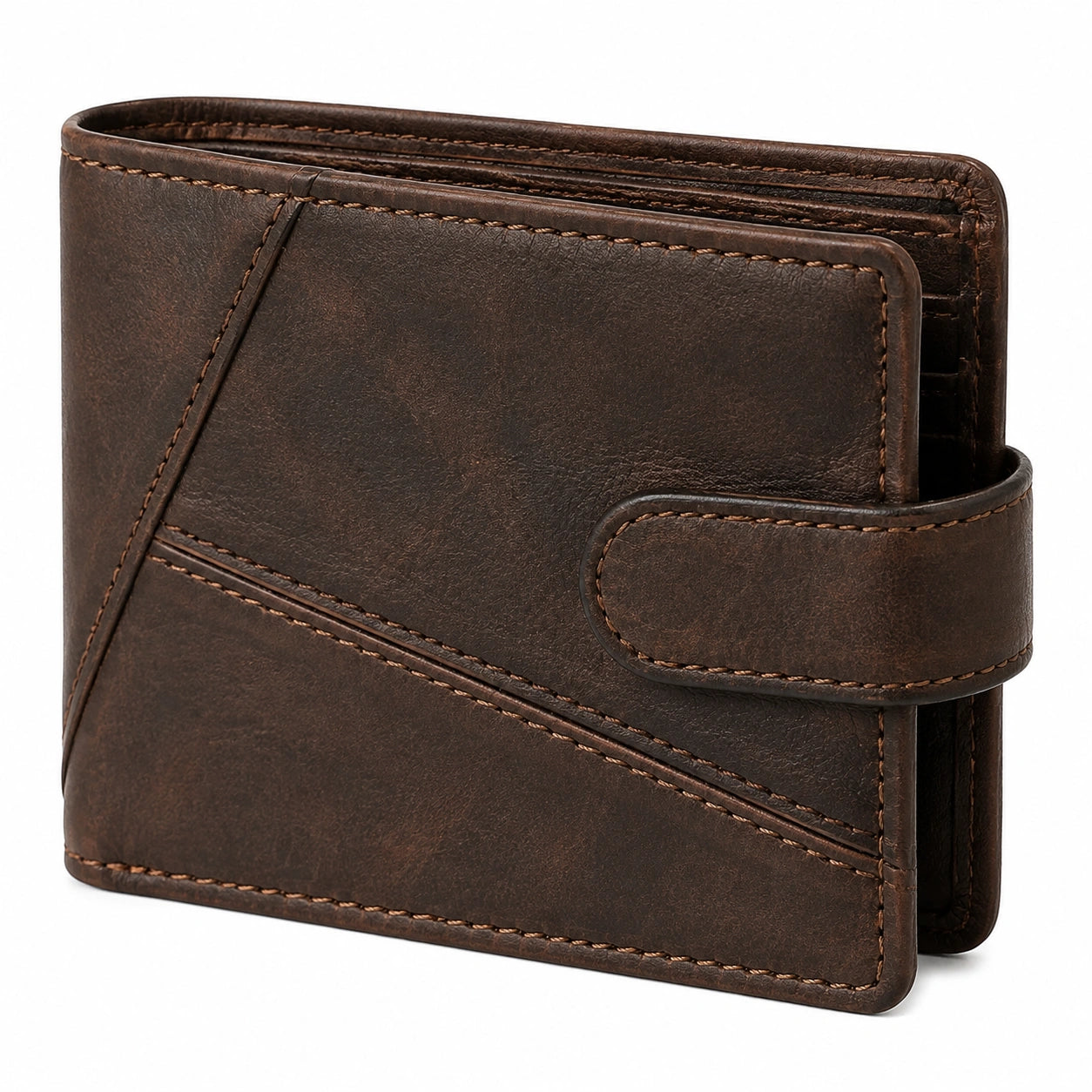 Geldbörse 12 x 9 x 2 cm aus Leder Braun mit Druckknopfverschluss im klassischen Stil