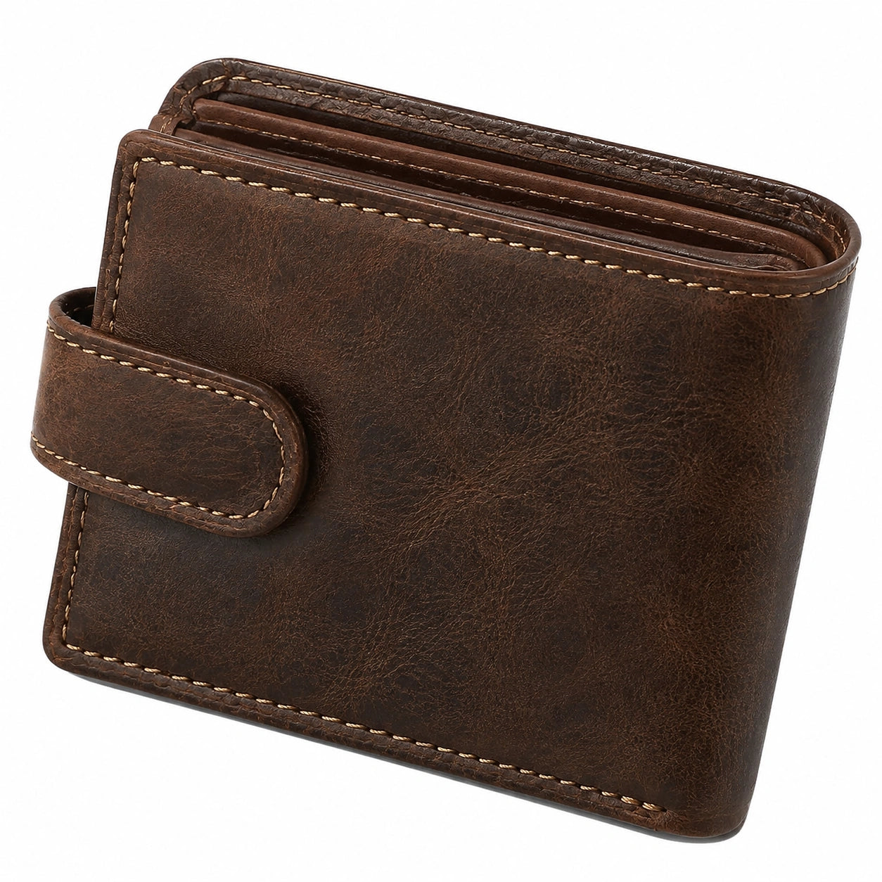 Geldbörse 12 x 10 x 2 cm dunkelbraunes Leder mit Druckknopfverschluss