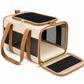 Haustier-Transporttasche 45 x 28 x 28 cm aus Textilgewebe Beige Braun Schwarz mit Netzfenstern