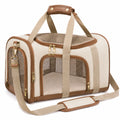 Haustiertransporttasche 45 x 28 x 30 cm Textil Beige Braun mit Netzfenstern und Schultergurt