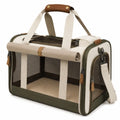 Haustier-Transporttasche 45 x 30 x 30 cm aus Textil in Beige Grün mit Netzfenstern