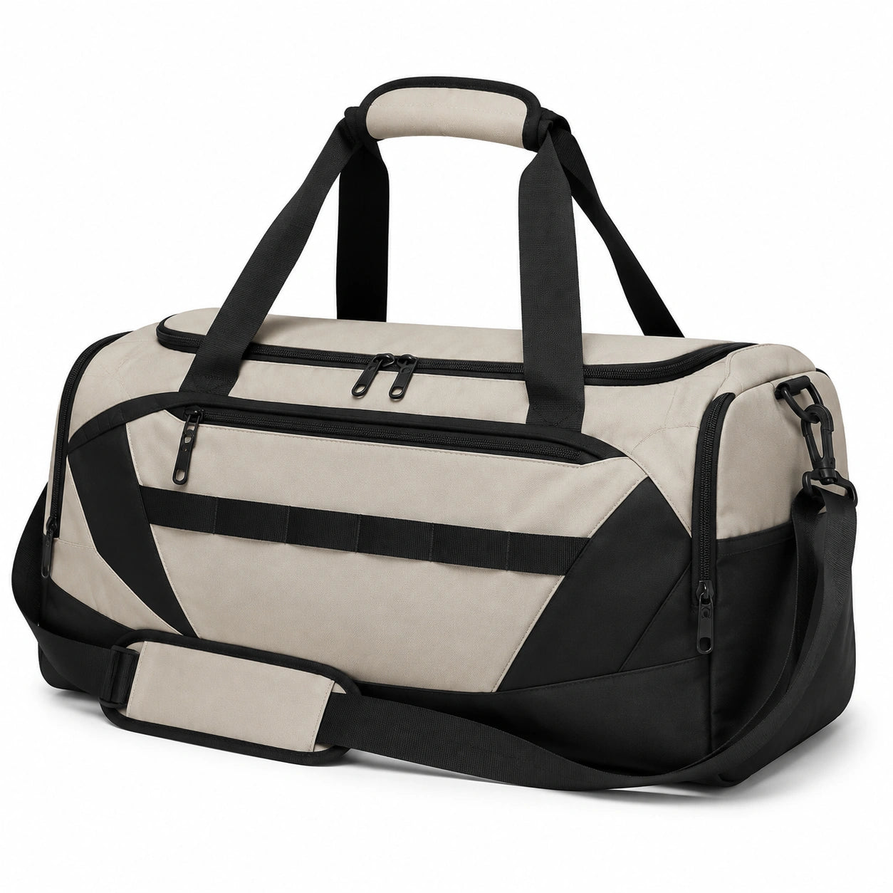 Sporttasche 50 cm Textil Beige Schwarz mit Schultergurt und Reißverschluss