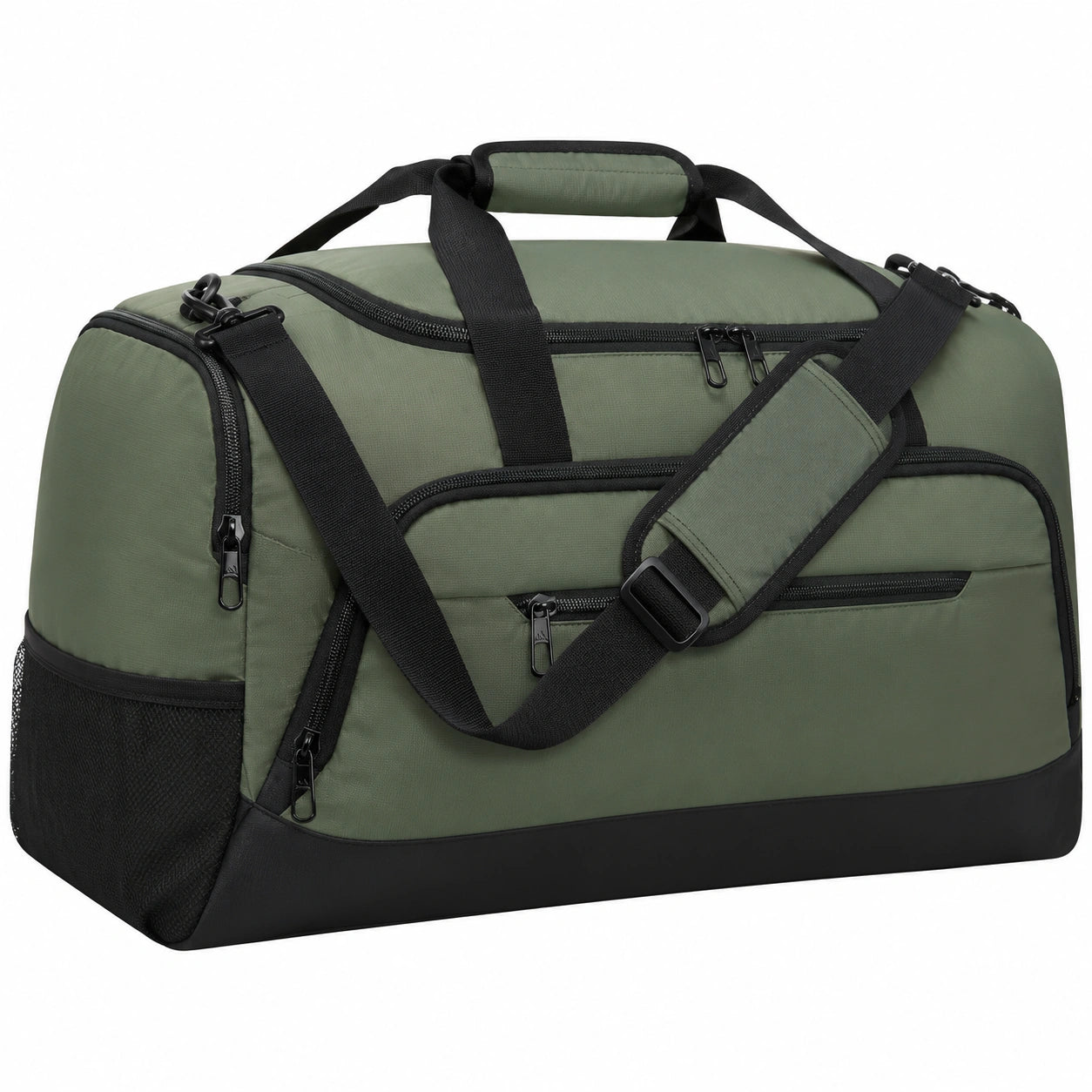 Sporttasche 50 cm aus Polyester Olivgrün Schwarz mit verstellbarem Schultergurt