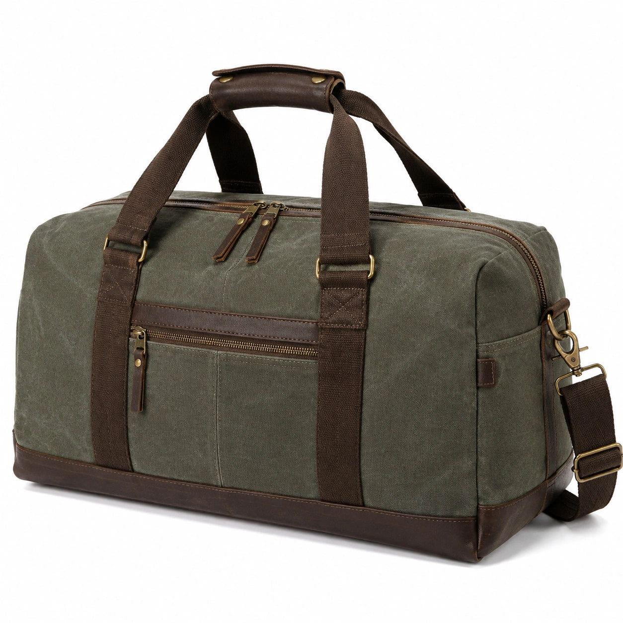 Reisetasche 50 x 25 x 30 cm Canvas Olivgrün Braun mit Schultergurt