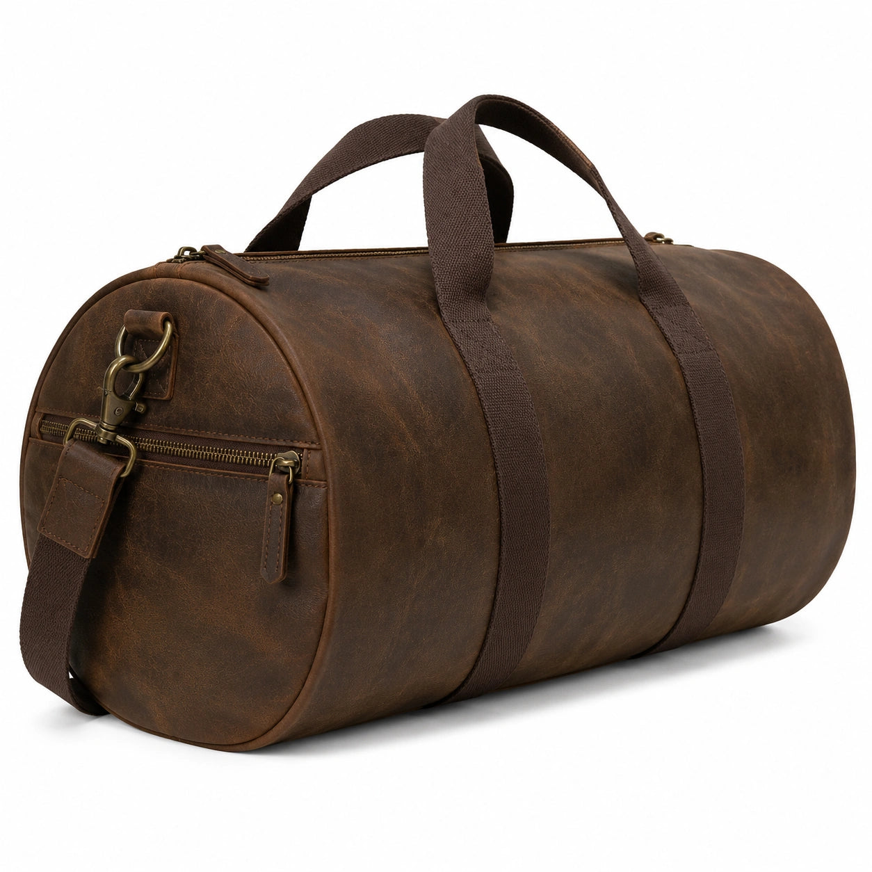 Reisetasche 50 x 28 x 28 cm aus Kunstleder Braun - Zylinderform mit Schultergurt