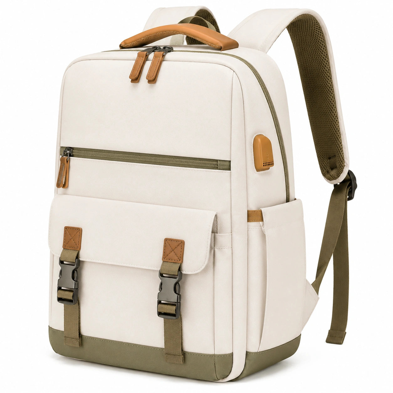Laptop-Rucksack 30 x 18 x 42 cm Textil Beige Olivgrün mit Fächern