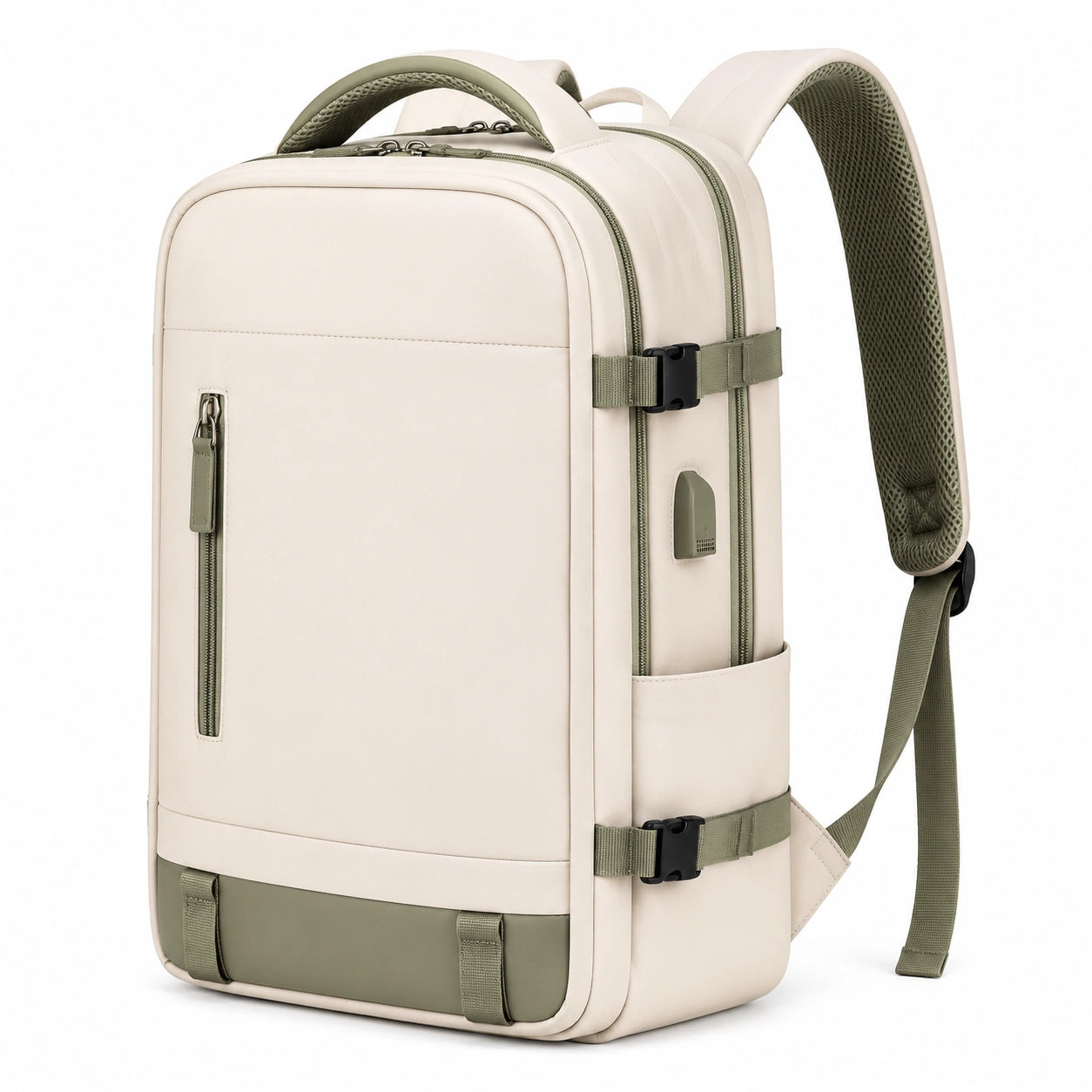 Rucksack 30 x 15 x 45 cm aus Kunstfaser Beige Olivgrün mit Laptopfach