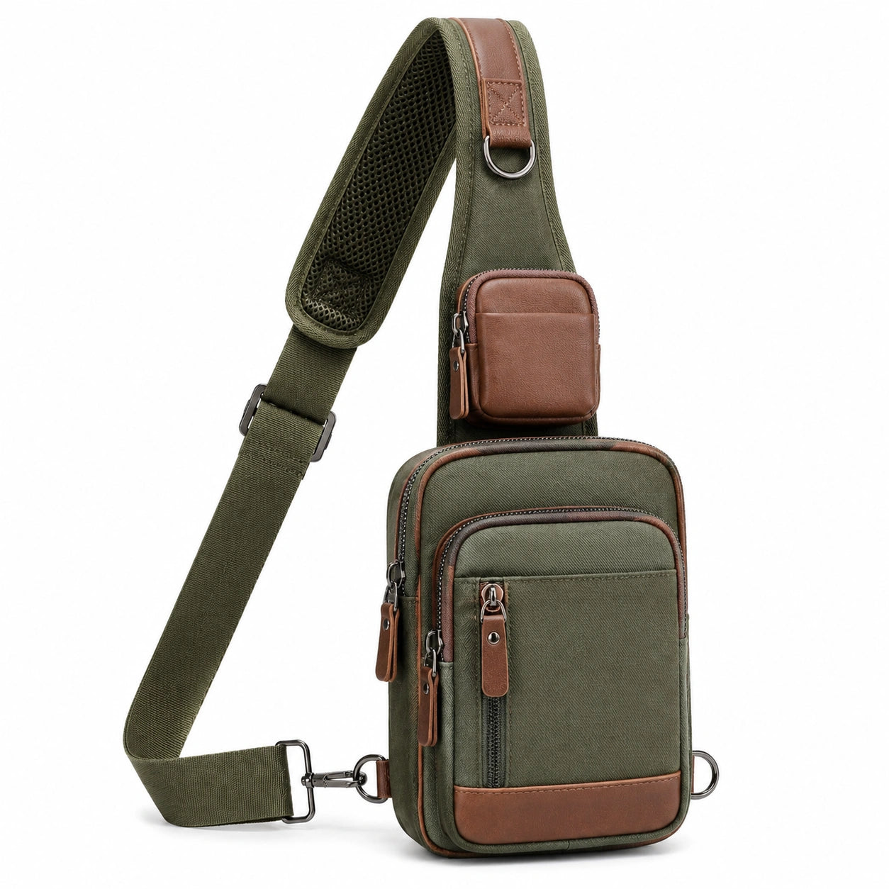 Umhängetasche 30 x 18 x 8 cm Textil Olivgrün Braun mit mehreren Fächern