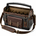 Werkzeugtasche 45 x 25 x 30 cm aus Canvas und Kunstleder Braun Grau mit Schultergurt
